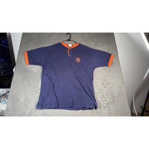 Vintage The Edge Denver Broncos Blue T-Shirt Henley NFL Football Orange Trim XL
